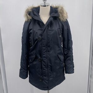 J. Crew  womans parka jacket xxs blue faux fur hoodie puffer